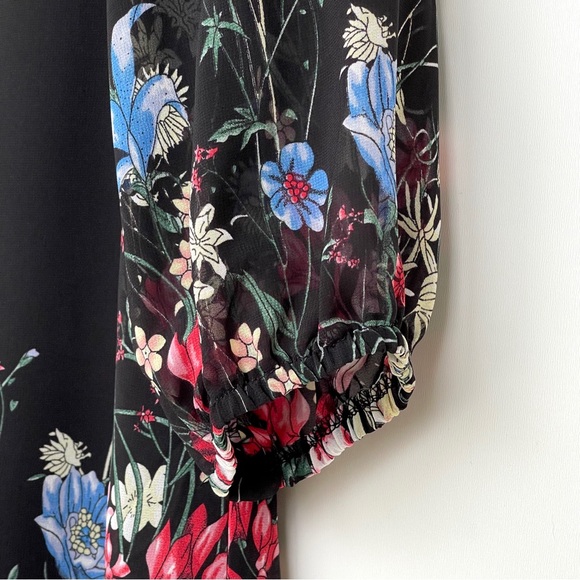 DJT Shift Chiffon Dress 3/4 Sleeve Elastic Cuff Knee Length Floral Print Lined - Picture 2 of 14